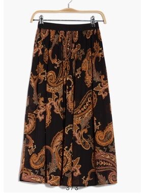 DR2 Black Paisley Pleated Maxi Skirt with Brown & Tan Accents,Small
